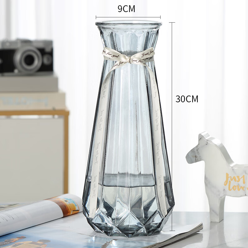 特大号欧式玻璃花瓶透明水养富贵竹百合干花花瓶花器客厅插花摆件 (30南瓜)烟灰色 大