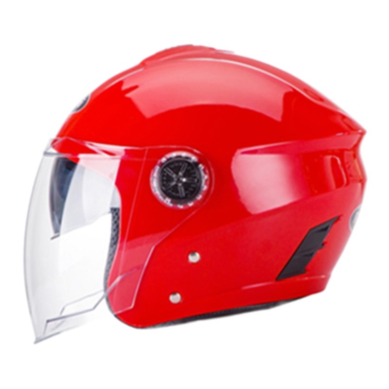RUISHI摩托车头盔男女四季通用电动车安全帽双镜片半盔 红色 均码