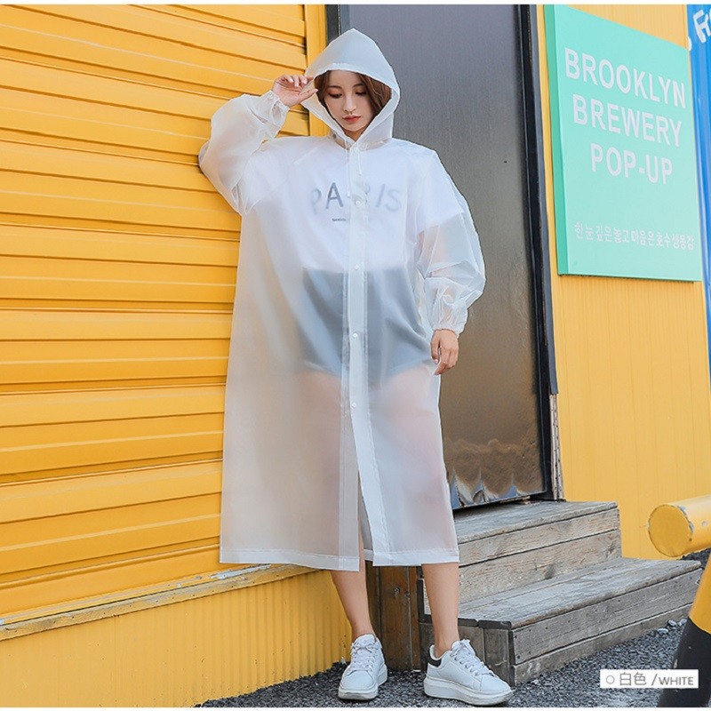 时尚黑色EVA雨衣户外旅游连体雨衣防护成人徒步风衣式雨衣 白色【一件】