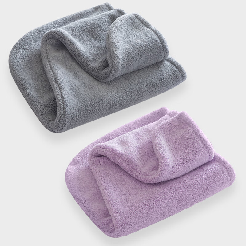 两条装干发帽女吸水干发巾擦头发速干毛巾包头巾可爱洗头浴帽长发 灰色+浅紫色