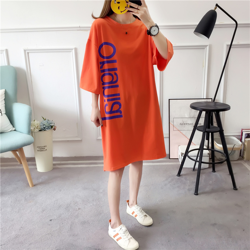 2020夏女装新款裙子 连衣裙夏季胖MM大码 T恤裙 珊瑚橙