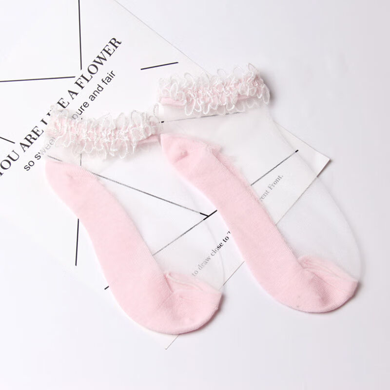 派瑞帝 公主袜透明水晶丝袜仙女网红同款蕾丝花边袜子B361D-ZJ 3双粉色