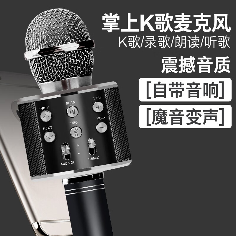 爱福克斯（iphox）手机麦克风全民K歌无线蓝牙话筒掌上KTV主播声卡电容麦音箱音响一体套装K歌宝 星空黑