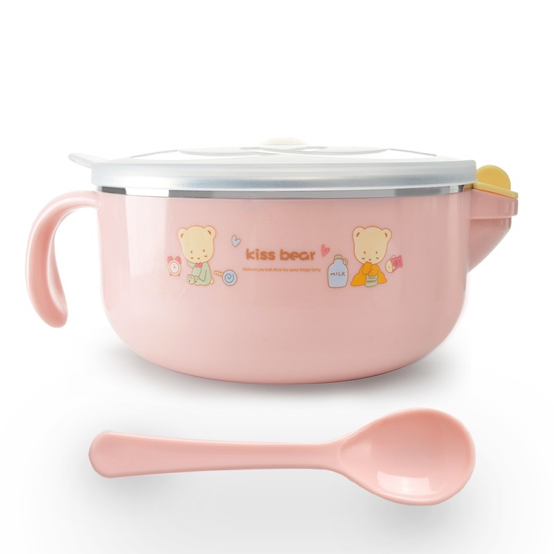 运智贝宝宝辅食碗304婴儿注水保温吸盘碗儿童餐具水杯勺叉吸盘碗餐具 粉色碗(无吸盘)+勺