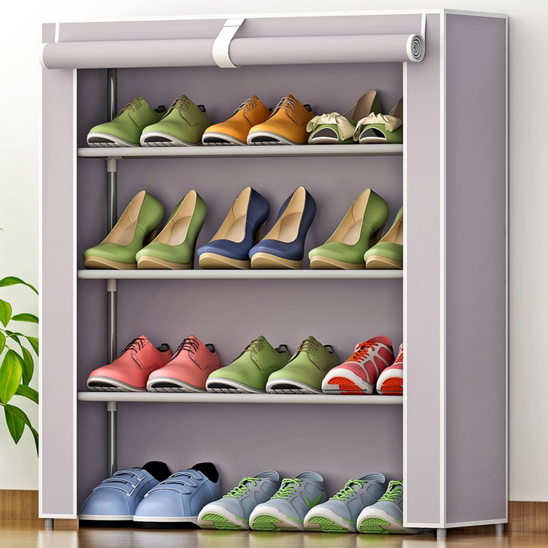鞋架鞋柜组合简易鞋架收纳布防尘布大容量多层玄关鞋柜03C 灰色