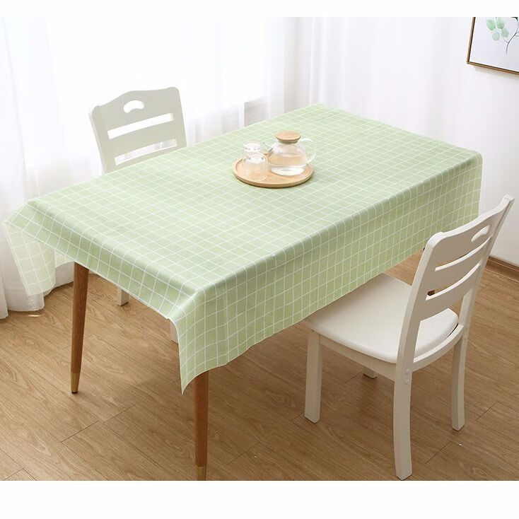 餐桌布防水防烫防油免洗PVC桌垫长方形小清新格子茶几台盖布桌布 PEVA绿色格子 137X152CM(长方茶几餐桌)