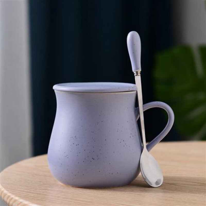 陶瓷杯子马克杯咖啡杯创意情侣水杯带盖勺茶杯牛奶杯学生可定制 牛奶杯 满天星紫色  瓷盖 专属勺