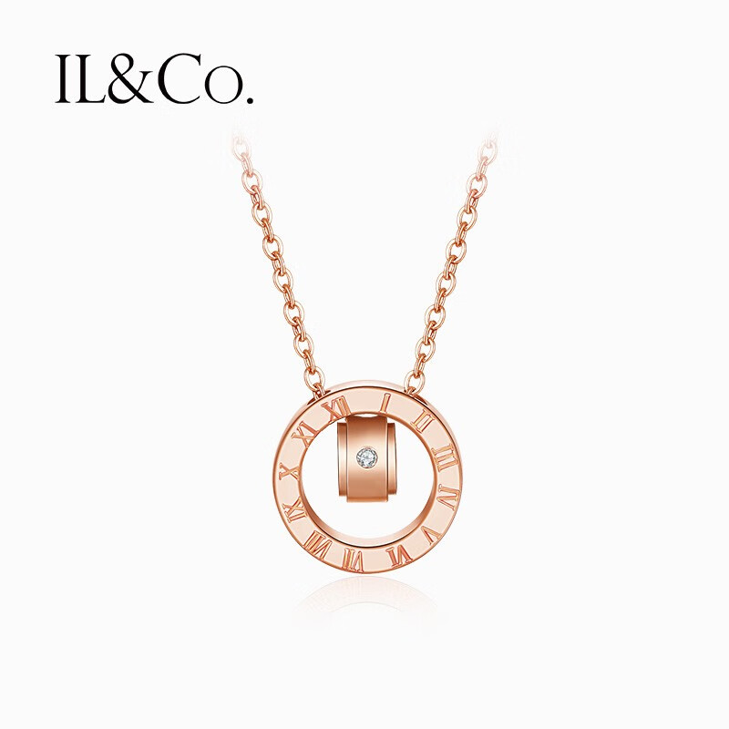 【现货】ILCO珠宝 玫瑰金色钻石项链罗马数字正品钻饰带GIC证书示爱高档礼物 （链长40+5CM 3天内发货）