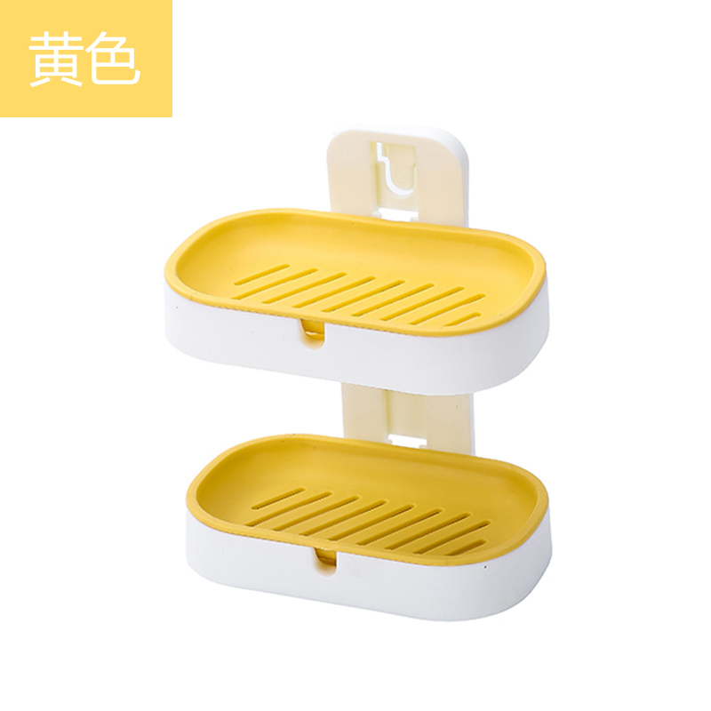双层沥水皂盒创意吸盘免打孔壁挂式卫生间香皂盒浴室肥皂架置物架 一套装两层（黄色）