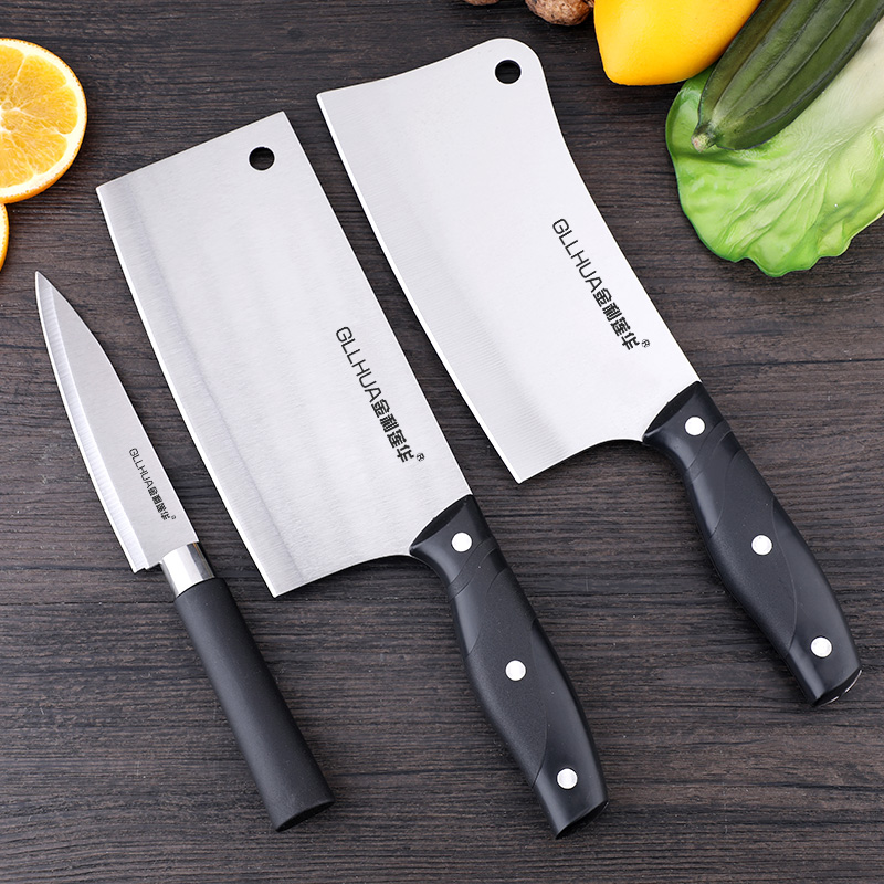 刀具套装菜刀不锈钢加厚水果刀切菜刀骨刀切肉厨房刀具切片厨师专用 黑柄三件套