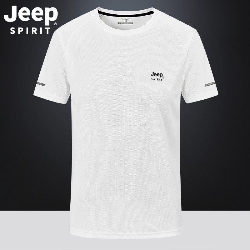 Jeep吉普 短袖t恤男户外短袖T恤男吸汗轻薄透气速干运动圆领T恤 白色 XL/180