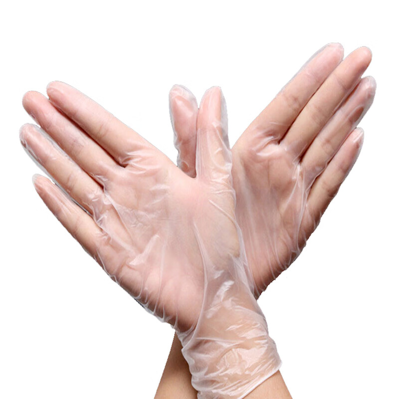 食品一次性PVC手套100只透明塑胶手术橡胶劳保餐饮消毒医生防护 透明PVC(微弹)M