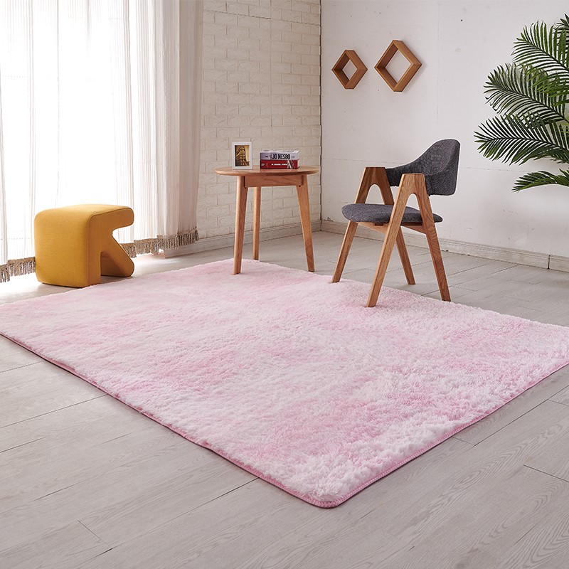 长毛地毯北欧简约时尚地毯客厅茶几垫网红卧室床边满铺地毯 粉白 74x112 cm