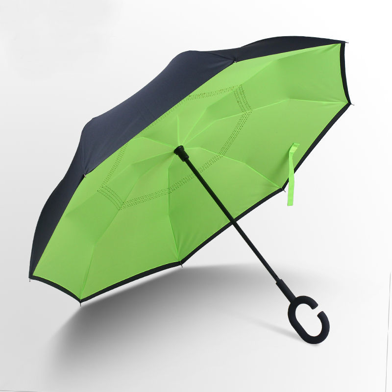 创意车用雨伞反向伞双层男超大免持式长柄雨伞大号折叠晴雨两用女 【绿色】