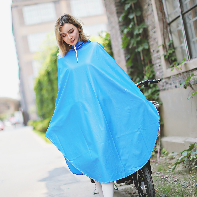 双帽檐带防雨面罩自行车雨衣单人单车雨披加大加宽雨衣成人雨披 蓝色