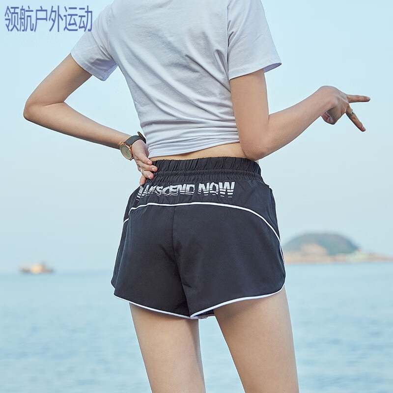 新款显瘦后字母健身裤速干宽松瑜伽服运动短裤女夏季 新后字母黑色 M