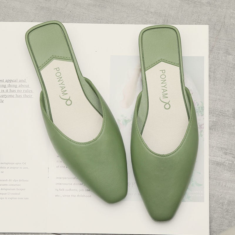 HQ Pattein  2020新款韩版时尚半拖鞋女夏外穿半托懒人单鞋百搭一脚蹬女凉鞋 绿色 40