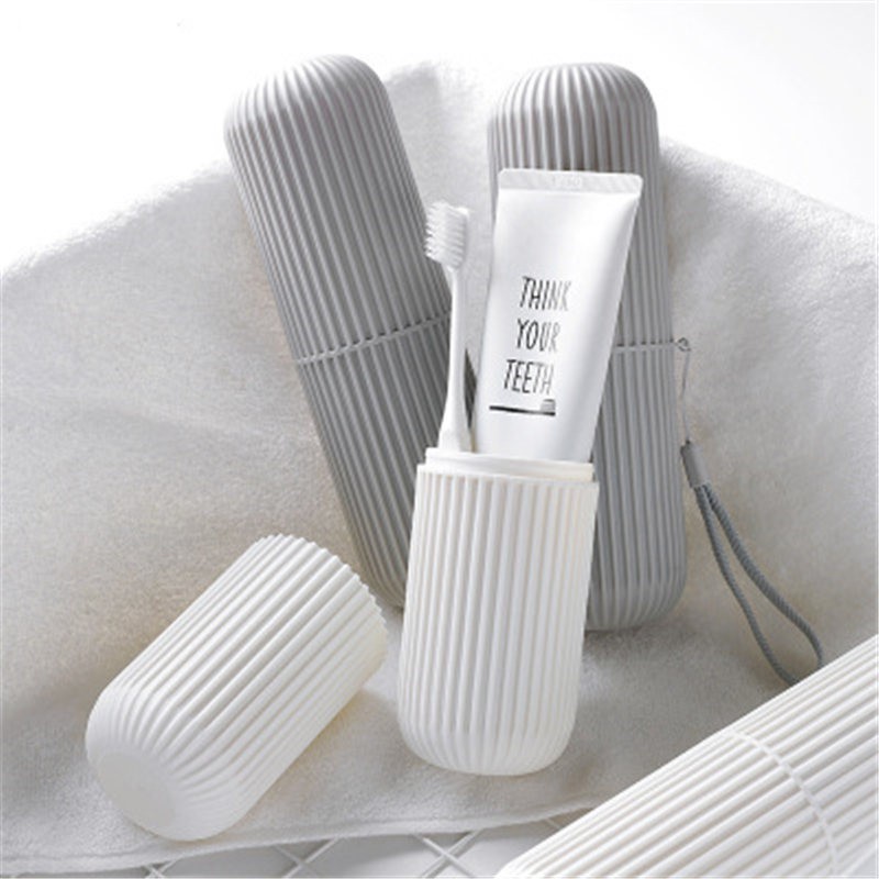 日式旅行牙刷盒便携式洗漱口杯刷牙杯子套装牙具牙缸牙膏收纳 简灰色+粉色（共两个装）