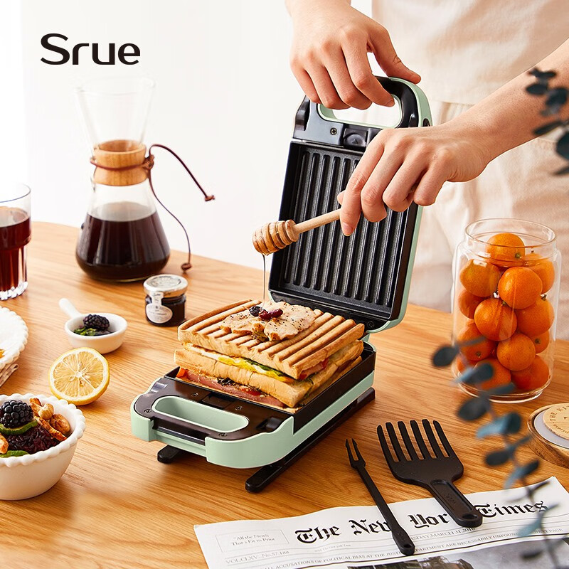 日本Srue 三明治机早餐机 加厚小型家用电饼铛 轻食吐司机 三文治 烤面包机 牛油果绿标配-现货速发
