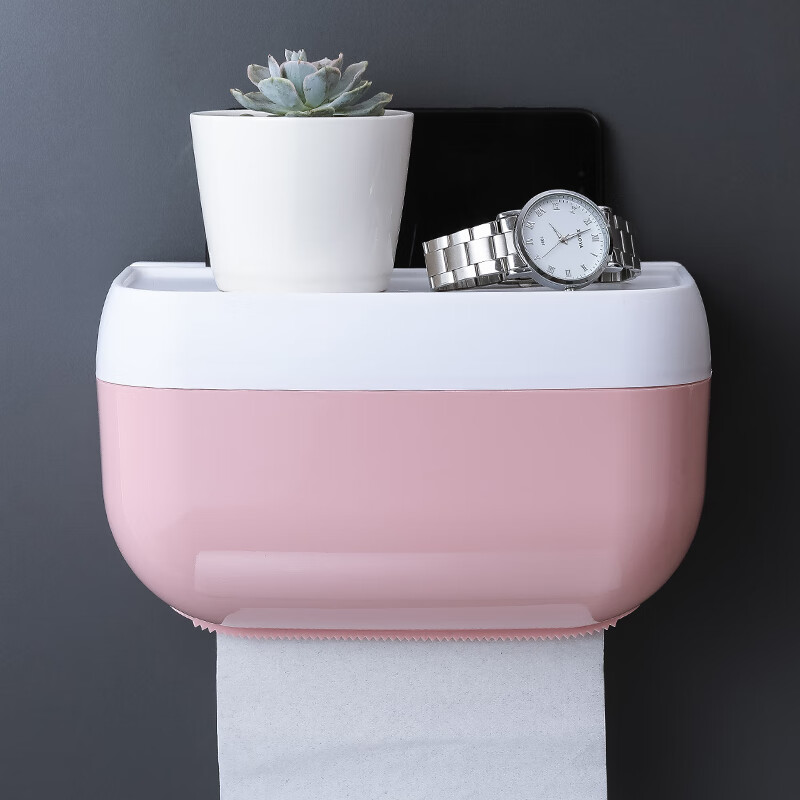 免打孔卫生间纸巾盒厕所抽纸盒多功能创意卷纸盒防水卫生纸置物架 北欧粉大号