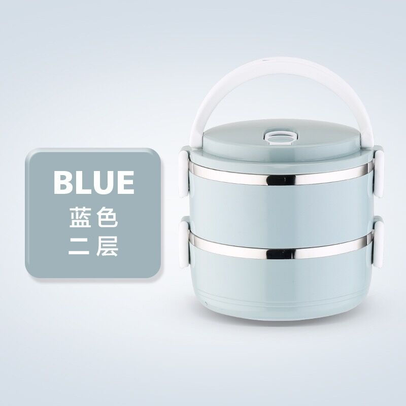 日式保温饭盒家用不锈钢便当盒成人二三四层保温桶学生餐盒多层格 北欧蓝 三层