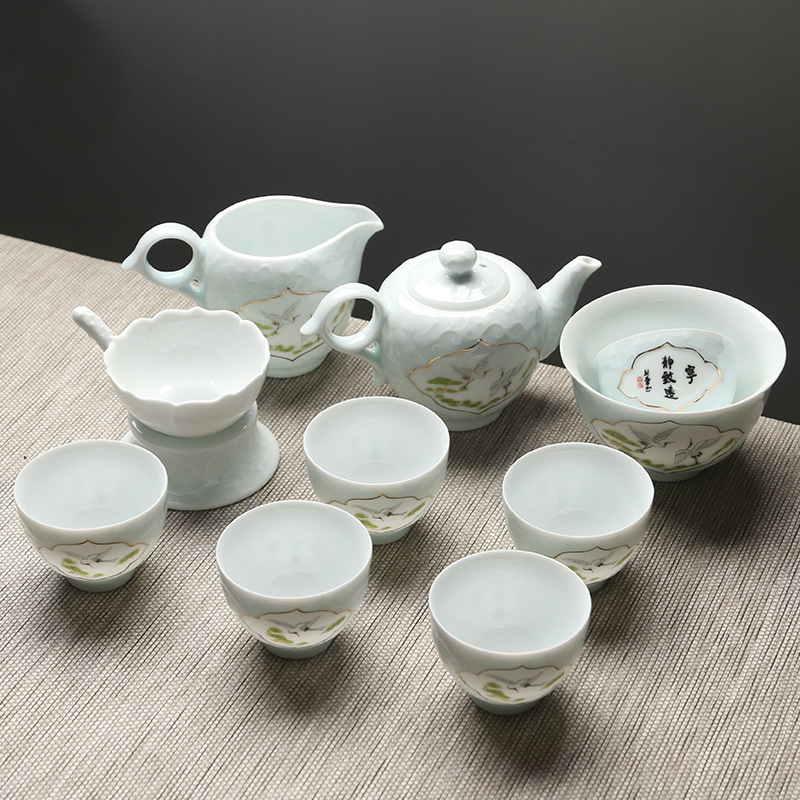 苏氏陶瓷（SUSHI CERAMICS）茶具套装手工描金影青宁静致远配小杯茶洗带礼盒精品陶瓷茶具组（茶壶）