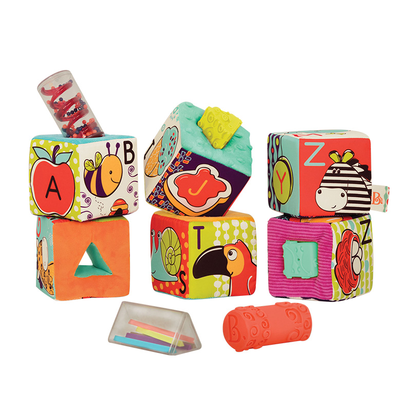 比乐B.toys 益智玩具积木男孩女儿童宝宝软布字母数字颜色形状认知感官训练五种材质早教玩具6个月+ABC软积木