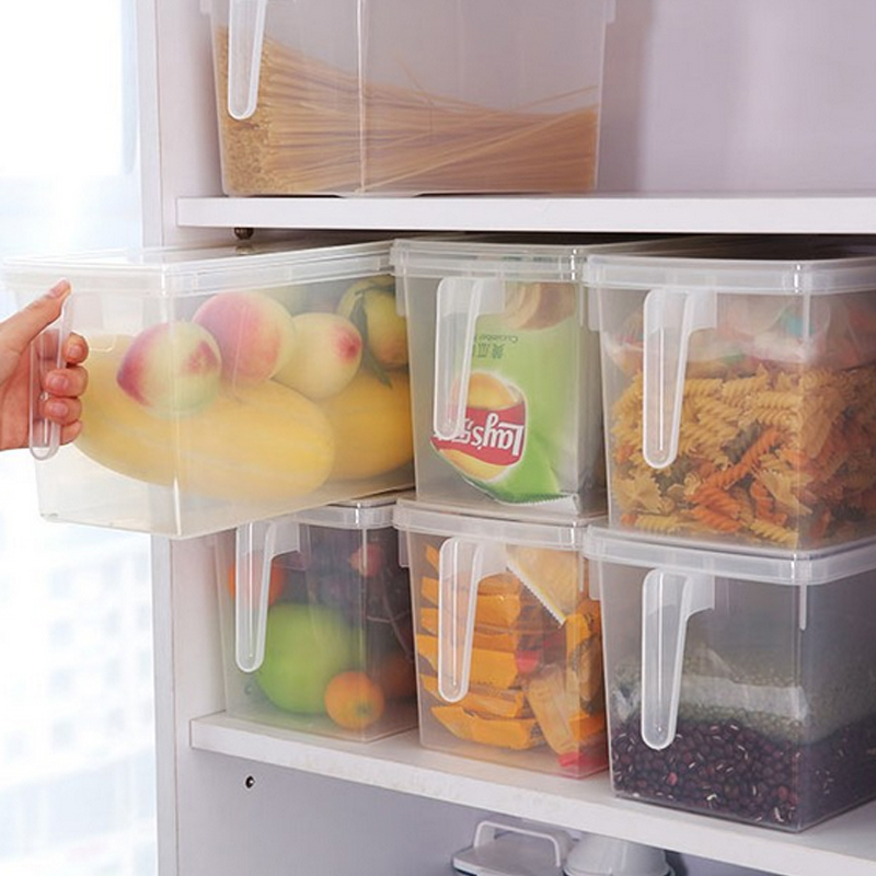 喜家家 冰箱收纳盒 厨房密封罐保鲜盒 带手柄冷藏冷冻蔬菜水果储物盒 透明色 三个装