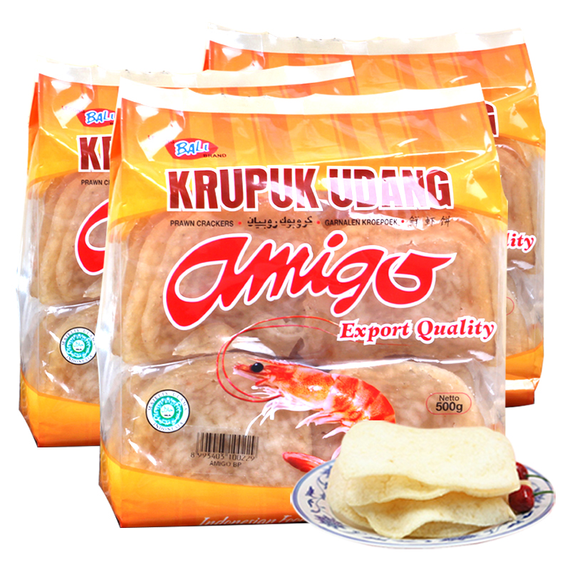 印尼进口 阿米戈虾味木薯片 油炸大虾片 龙虾片 膨化零食品 500g*3袋