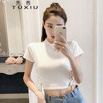 秃秀 针织衫女2019夏季新款短款露脐装韩版套头绑带超短健身服 白色 S