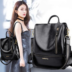 老人头牛皮双肩包女潮流女包港风学生书包旅行休闲女士多功能背包JD908276J0ZY39L1A黑色