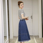 牛仔背带裙女2019夏背带牛仔裙女装中长款吊带连衣裙大码半身裙A字裙9828 蓝色 S