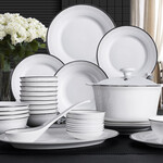 帝王宴 碗碟套装家用骨瓷餐具套装景德镇陶瓷盘子碗筷碗具 58件 10人圆形实用配置【明火煲版】