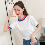秃秀 针织衫女2019夏季新款女短款短袖针织衫韩版百搭收腰显瘦短装上衣 白色 S