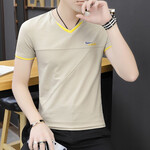 浩远 短袖t恤男夏季男士T恤韩版修身个性潮牌纯棉圆领体恤青年潮流学生帅气男款衣服 米色 XL