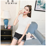 秃秀 针织衫女2019夏季新款女短款短袖针织衫韩版百搭显瘦套头圆领上衣女 白色 S