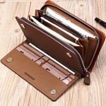 【钱包卡包手拿包三包合一】男士复古磨砂钱包大容量手机包卡包 红色