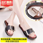 【关注并收藏，优先发货，支持改码不换色】拖鞋女夏学生韩版时尚外穿2019新款方扣软底凉拖防滑一字女拖 黑色 37