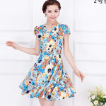2019夏装MM中年妈妈装连衣裙304050岁大码胖人妇女装短袖花裙子夏装 20号色 颜色尺码备注