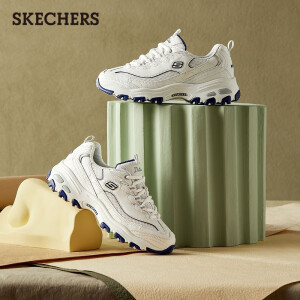 斯凯奇（Skechers）女鞋小白熊女士休闲鞋子厚底增高百搭运动软底老爹鞋女99999863 白色/海军蓝色/WNV 37.5