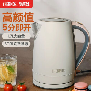 膳魔师（THERMOS） 电热水壶烧水电器1.7L食品级304不锈钢茶壶自动断电EHA-1313A EHA-1324A白色