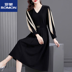罗蒙（ROMON）贵夫人高端连衣裙长袖秋季女装2023新款大牌奢华气质品牌裙子 黑色 L_建议110斤-125斤
