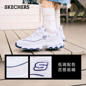 斯凯奇（Skechers）女鞋小白熊女士休闲鞋子厚底增高百搭运动软底老爹鞋女99999863 白色/海军蓝色/WNV 38.5