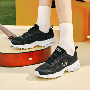 斯凯奇（Skechers）熊猫鞋女鞋织物镂空透气增高休闲老爹鞋 66666196-BKW 黑色/白色 36