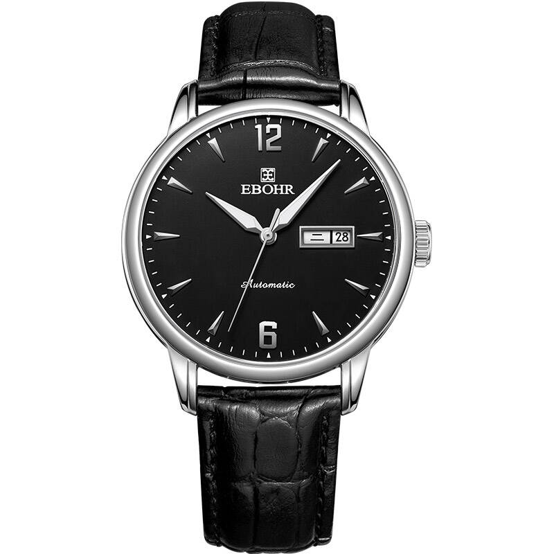 依波(ebohr)手表 都市经典系列简约黑面皮带机械男表钟表36130238