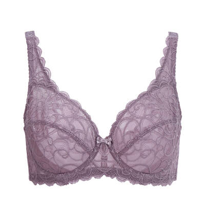 hsia遐 超薄款文胸大码全罩杯显胸小胸罩蕾丝无海绵内衣女 灰紫色 75e