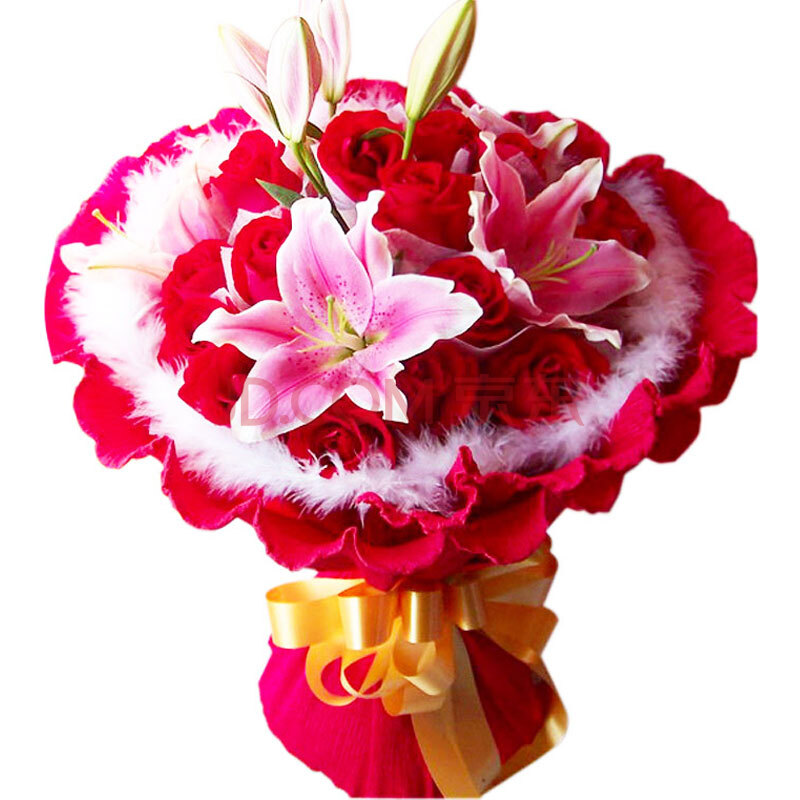 19朵红玫瑰1枝粉百合花 鲜花快递生日礼品al0382 非节日配送