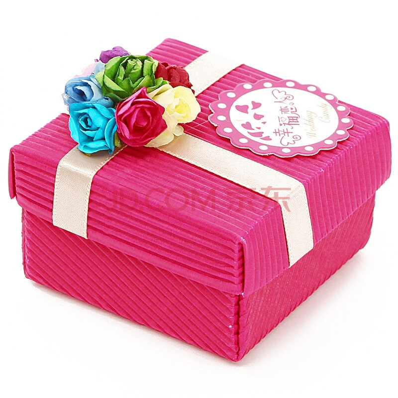 ts-home 玫红瓦楞花团簇簇系列方形喜糖盒 10个装