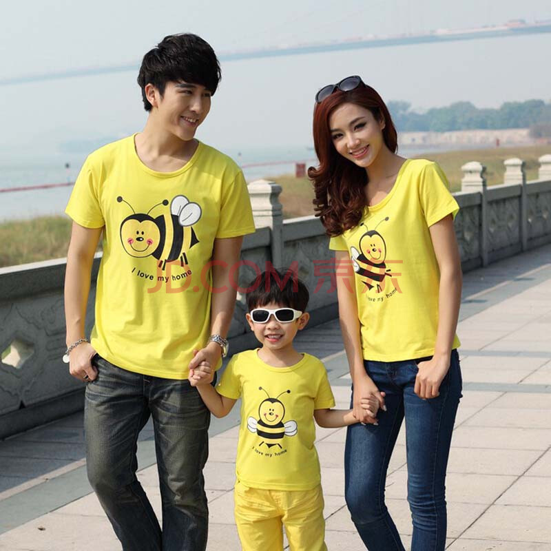 蓝魅彩 新款韩版夏装亲子装打底衫 童装小蜜蜂情侣装 男女短袖情侣装