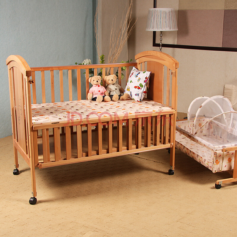 麻博士婴儿床 宝宝床 榉木实木无漆儿童床 摇床游戏床送宝宝摇篮